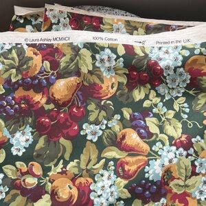 Vintage U.K. Laura Ashley Green Floral and Fruit Cotton Fabric
